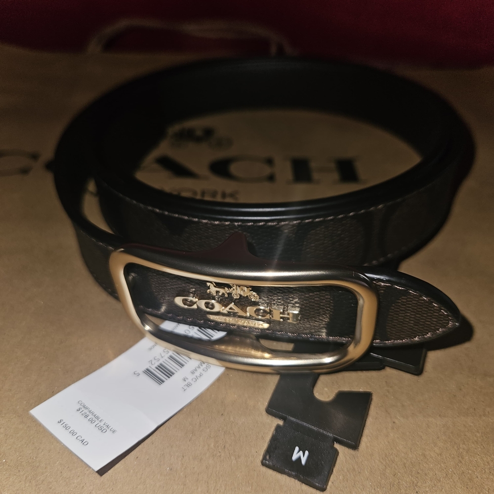 NWT Coach Women's Morgan Rectangle Buckle Belt  Size MnCE971 Brown/Black - Picture 5 of 9